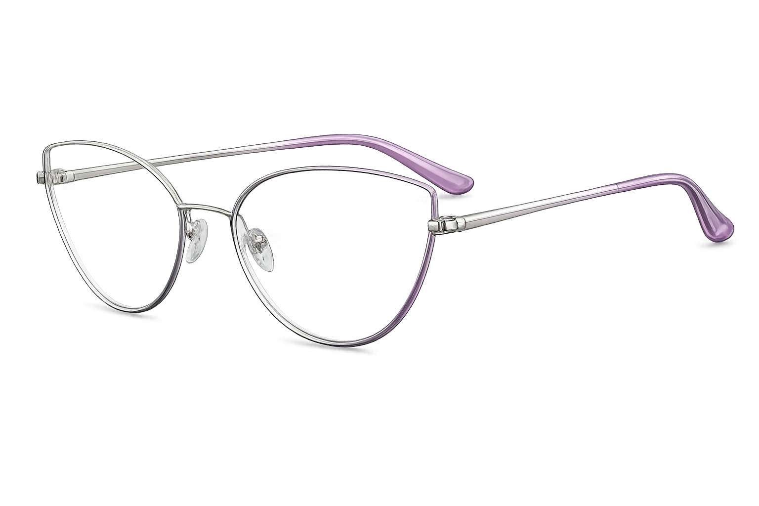 Silver to Purple Gradient Cat-Eye Eyeglasses | Full-Rim Thin Metal Optical Frames for Women